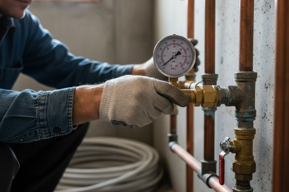 Pressure testing a repaired line during Water Line Repair in Kittery
